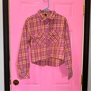Wild Fable Purple Pink and Brown Plaid Cropped Shirt